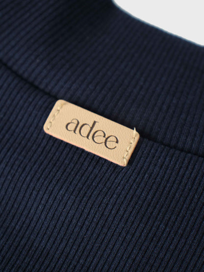 Ribbed Puff Sleeve Shirt - Navy