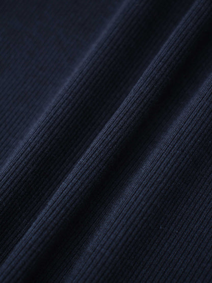Ribbed Puff Sleeve Shirt - Navy