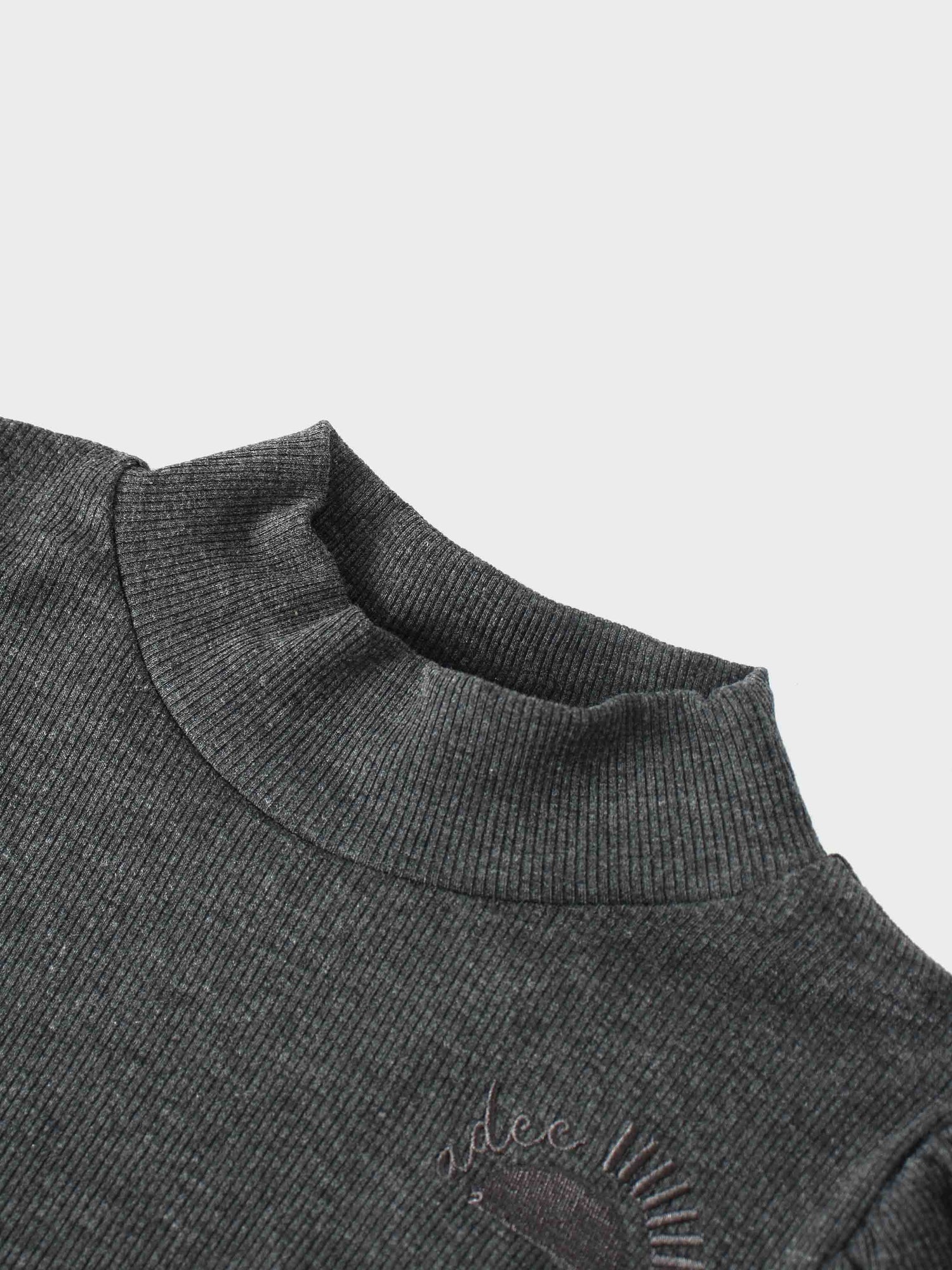 Ribbed Puff Sleeve Shirt - Grey