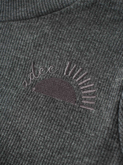 Ribbed Puff Sleeve Shirt - Grey