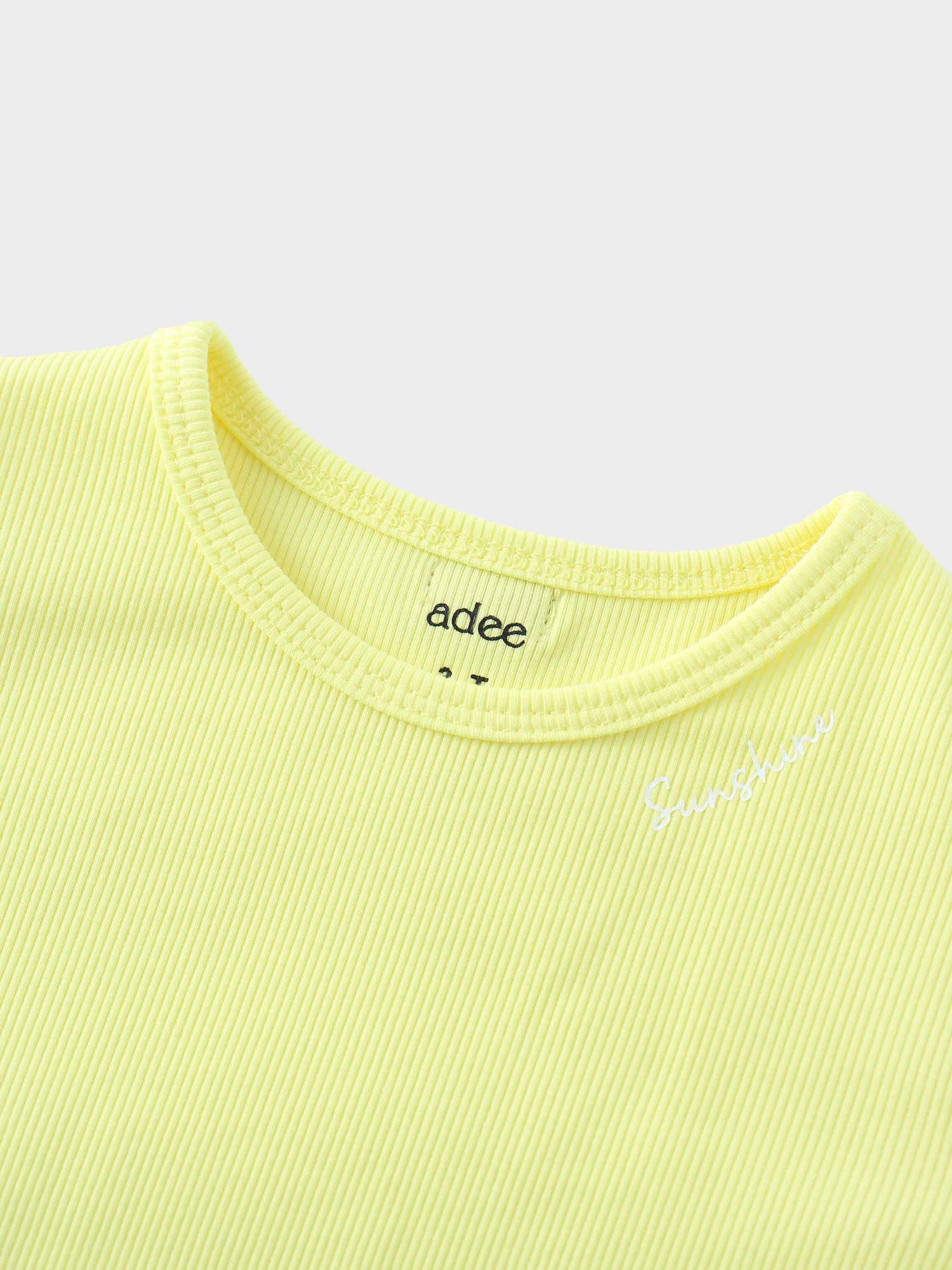 Yellow Ribbed Skirt with Short Bubble Sleeve Shirt
