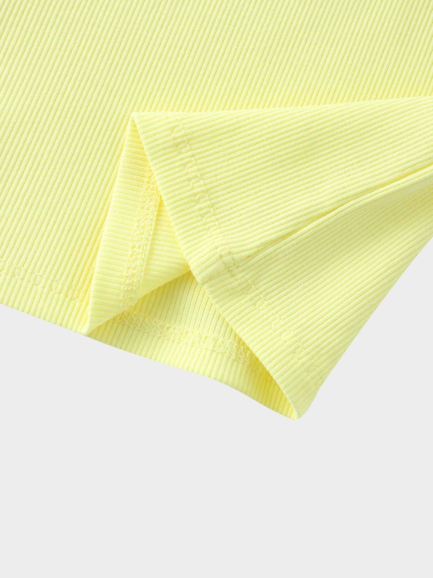 Yellow Ribbed Skirt with Short Bubble Sleeve Shirt