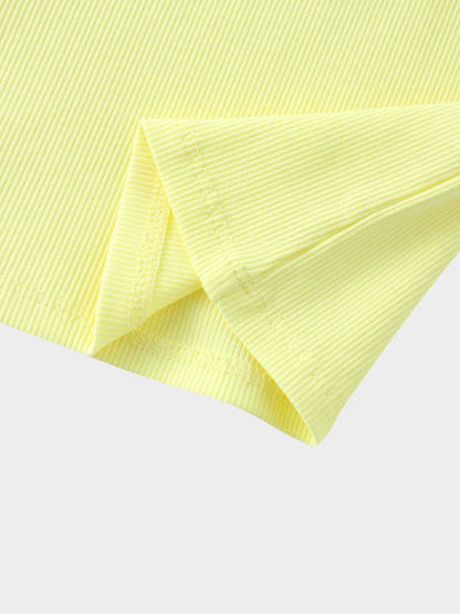 Yellow Ribbed Skirt with Short Bubble Sleeve Shirt