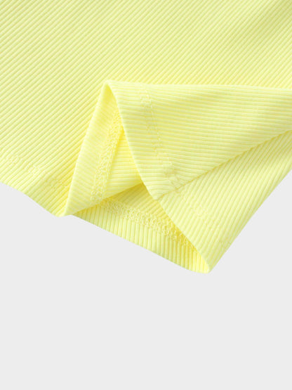 Yellow Ribbed Skirt with Short Bubble Sleeve Shirt