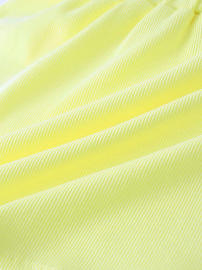 Yellow Ribbed Skirt with Short Bubble Sleeve Shirt