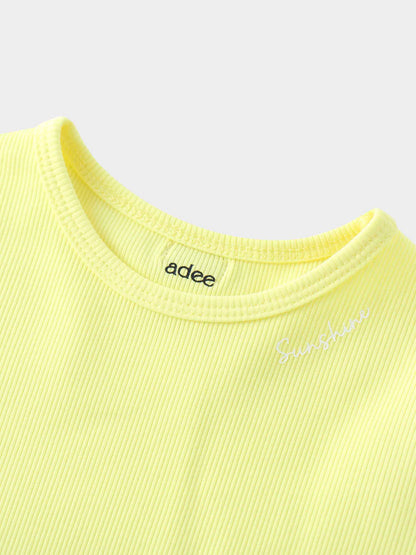 Yellow Ribbed Skirt with 3/4 Bubble Sleeve Shirt