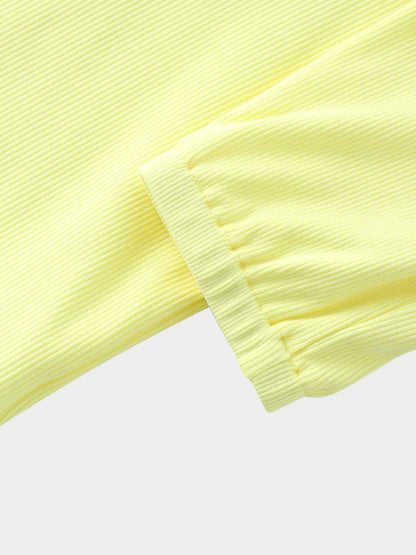 Yellow Ribbed Skirt with 3/4 Bubble Sleeve Shirt