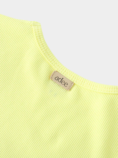 Yellow Ribbed Skirt with 3/4 Bubble Sleeve Shirt