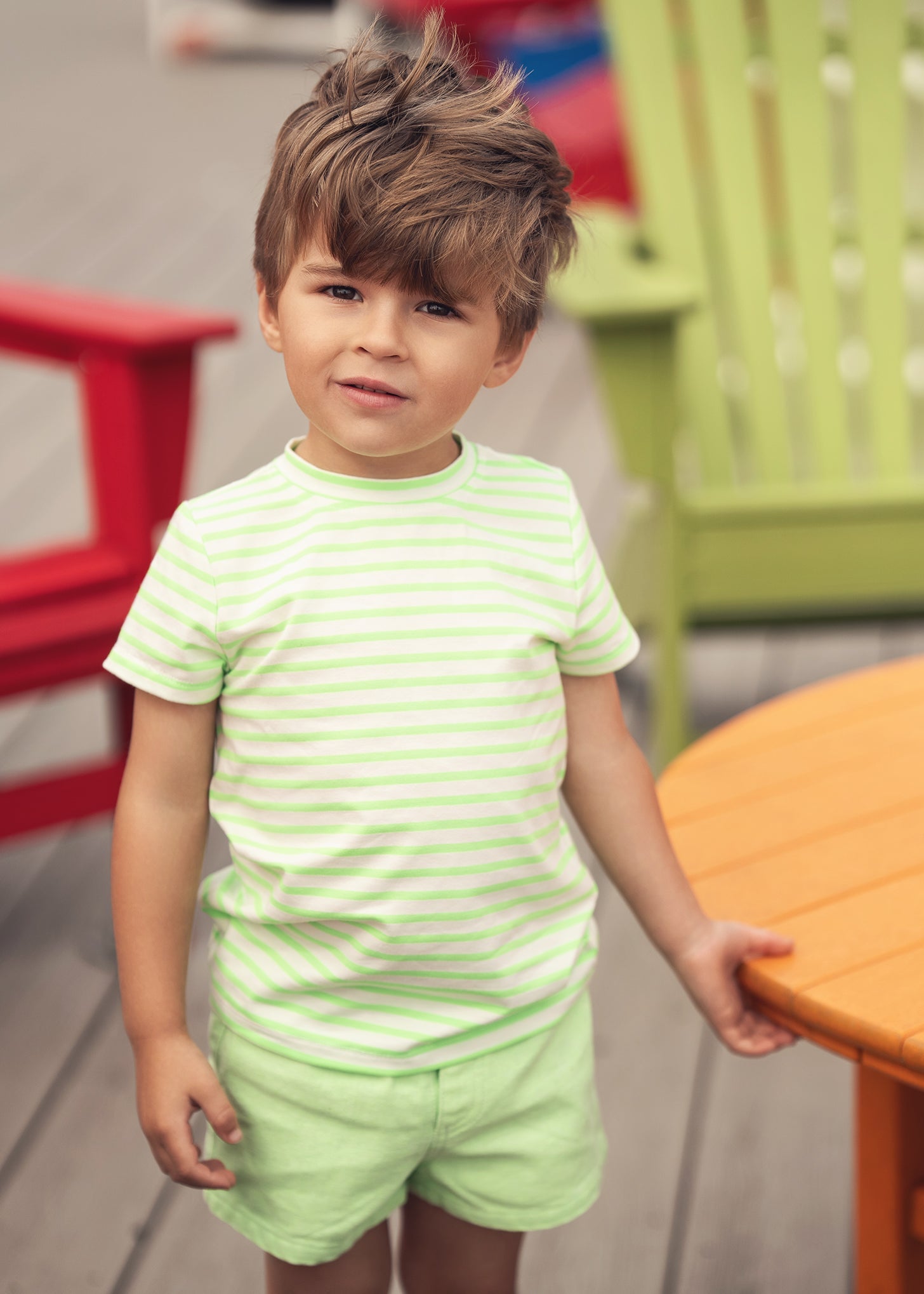 Neon Green Striped Boxy T-shirt