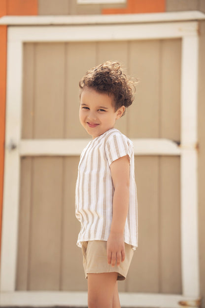 Tan and White Striped Shirt