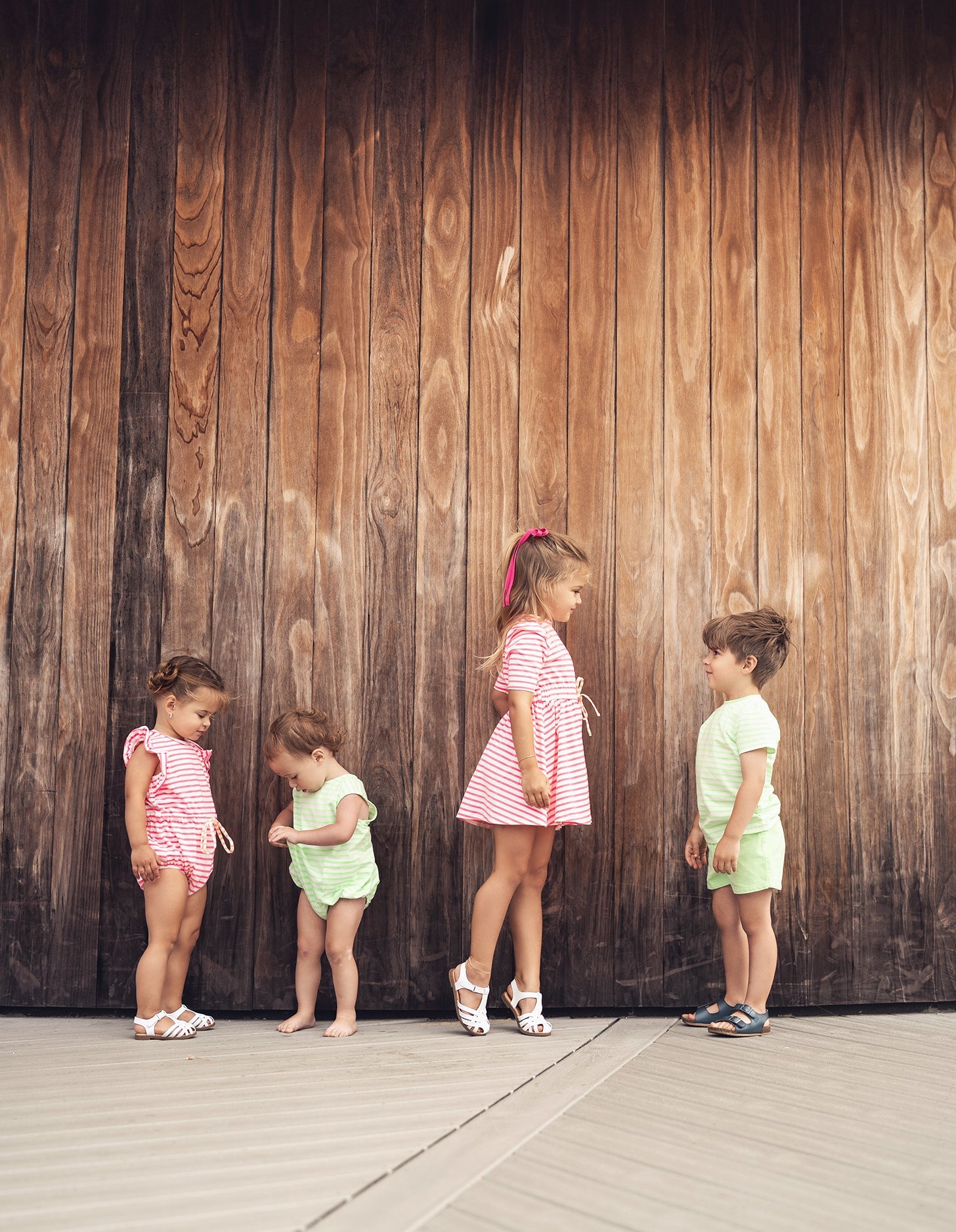 Neon Pink Striped Dress -  3/4 Sleeve