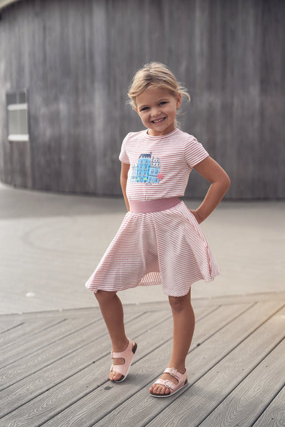 Striped pink skirt for girls by Adee with pink waistband