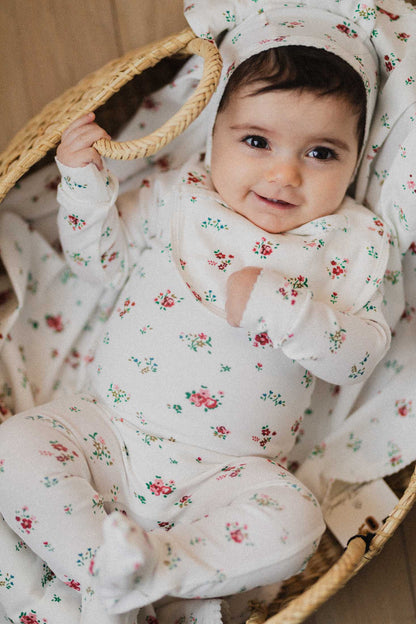 Freesia Flower Stretchy, Bonnet &amp; Bib- Red