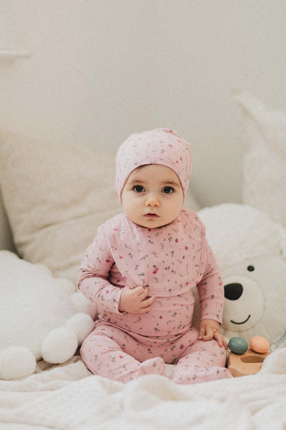 Mini berry Stretchy, Beanie and Bib-Pink
